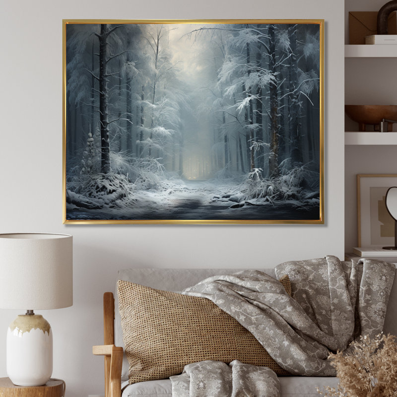 Winter Silent Woods IV, reproduction d'art sur toile, Cadre flottant doré, H 34 po x l 44 po x P 1,5 po