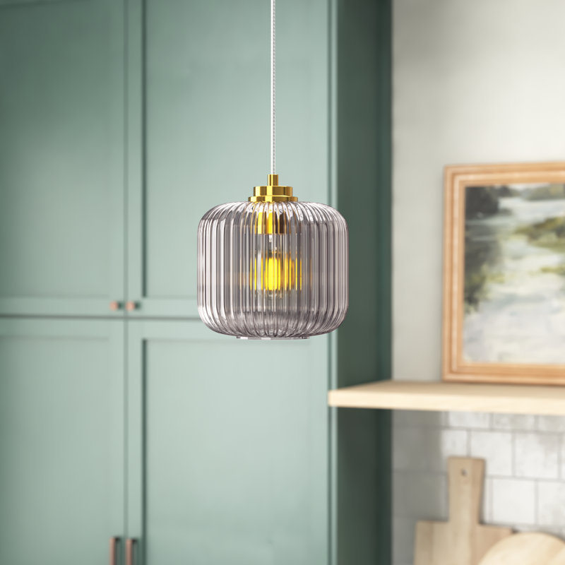 Jacobson 1-Light Ribbed Glass Pendant, Smoke