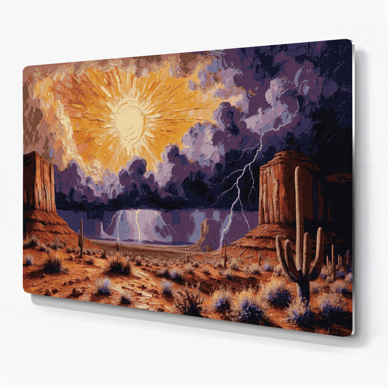 Art mural en métal «Sunburst Horizon 139», paysage sud-ouest, H 16 po x l 20 po