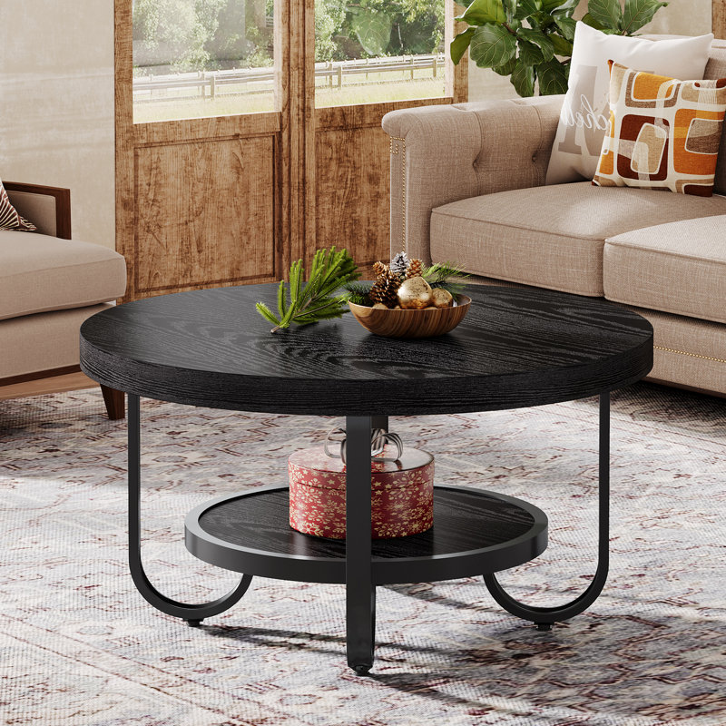 4 Legs Coffee Table with Storage, Black