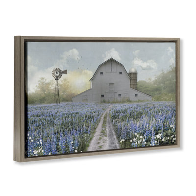 Cadre flottant Meadow of Blue Flowers & Barn