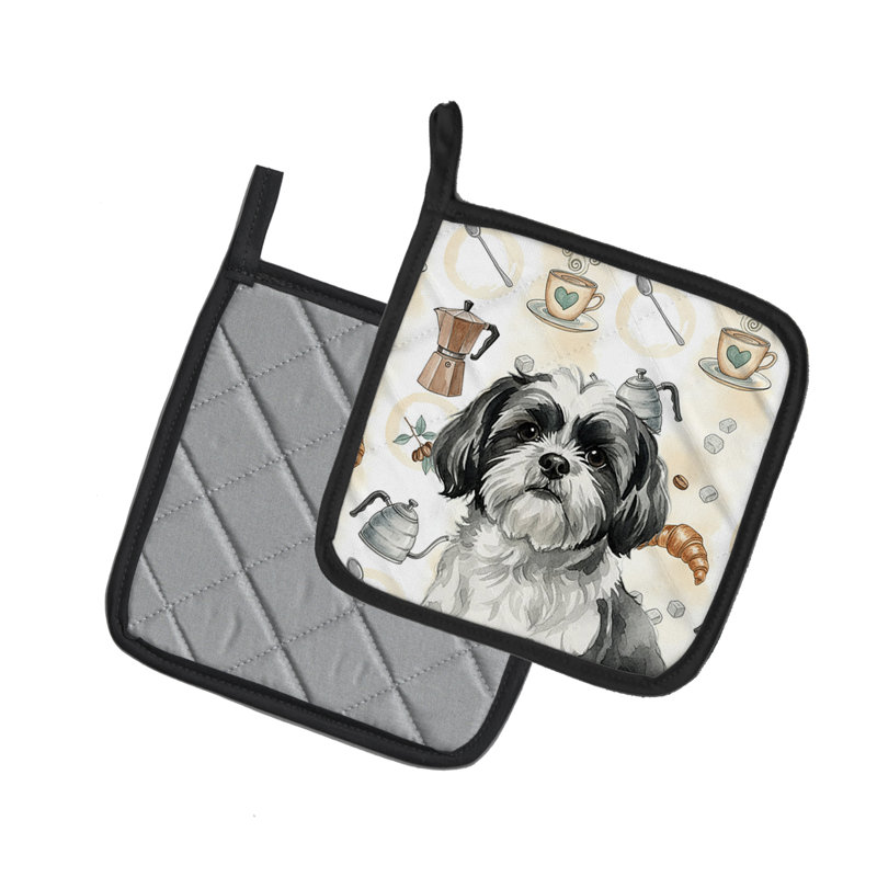 Paire de poignées noires et blanches Shih Tzu