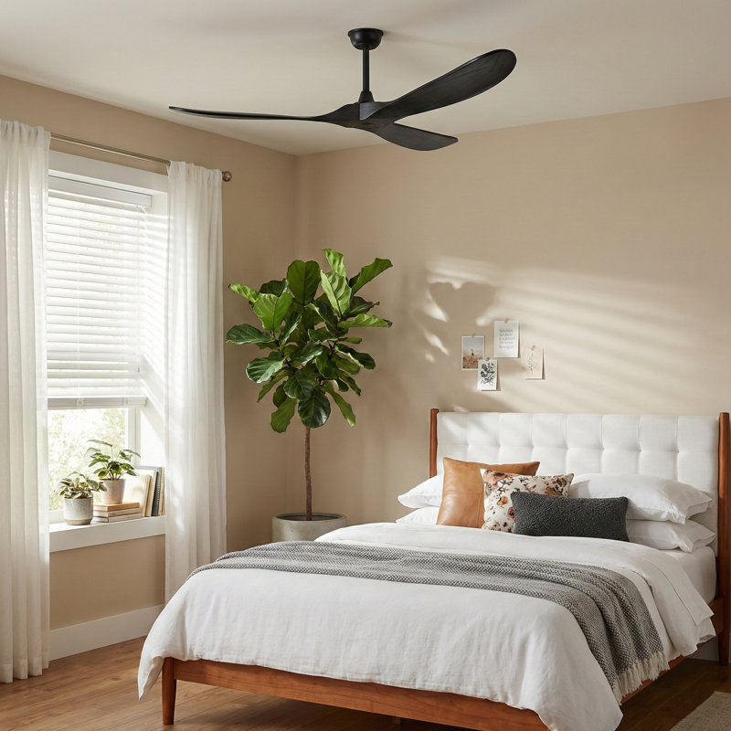 Ventilateur de plafond 60 pouces noir uni - aucune lumière incluse, conception contemporaine à 3 pales avec moteur réversible silencieux