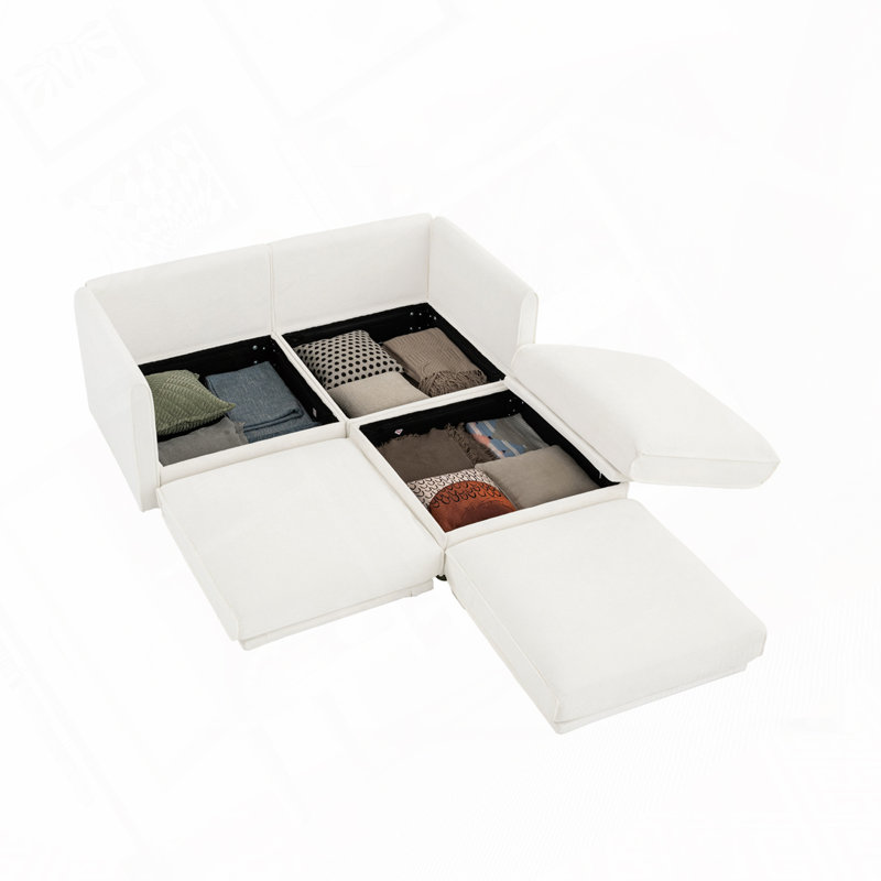Canapé en chenille 2 places avec repose-pieds, Blanc