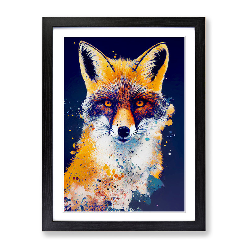 FRM-V0523-1033X Fox Paint Splatter Vol.1 - Single Picture Frame Print, Oak Framed, 64cm H x 46cm W x 2cm D