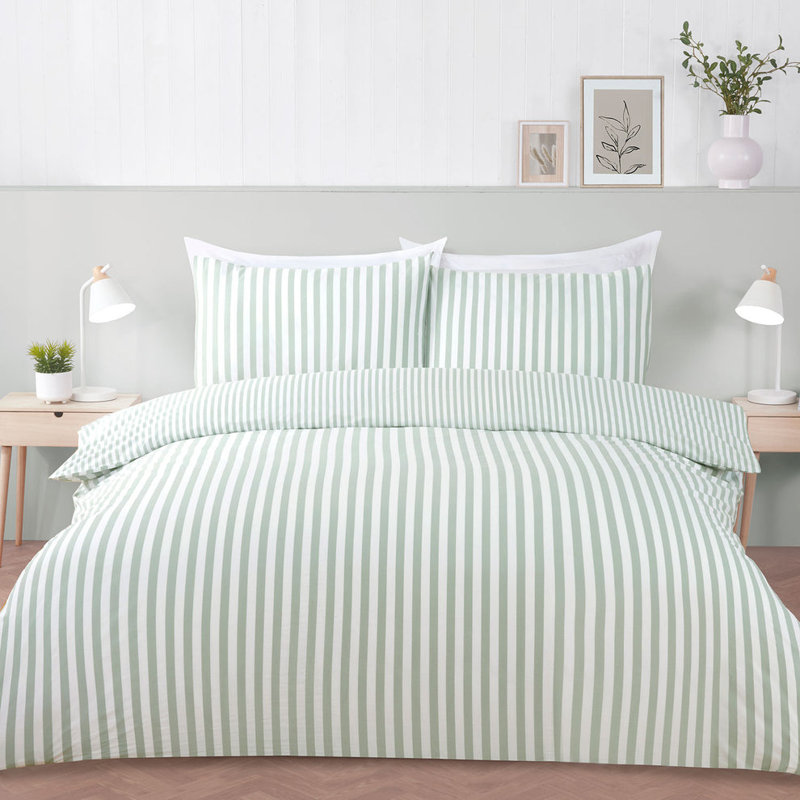 Cool Comfort Green Stripe Cotton Lyocell Duvet Set, King Size Bed (240 x 220 cm)