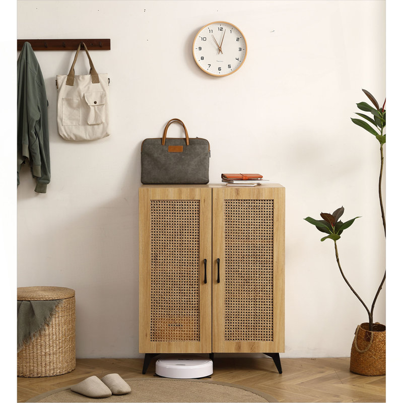 Armoire à chaussures à double porte Natural Rattan avec grand espace de rangement et structure durable 29,5 pouces