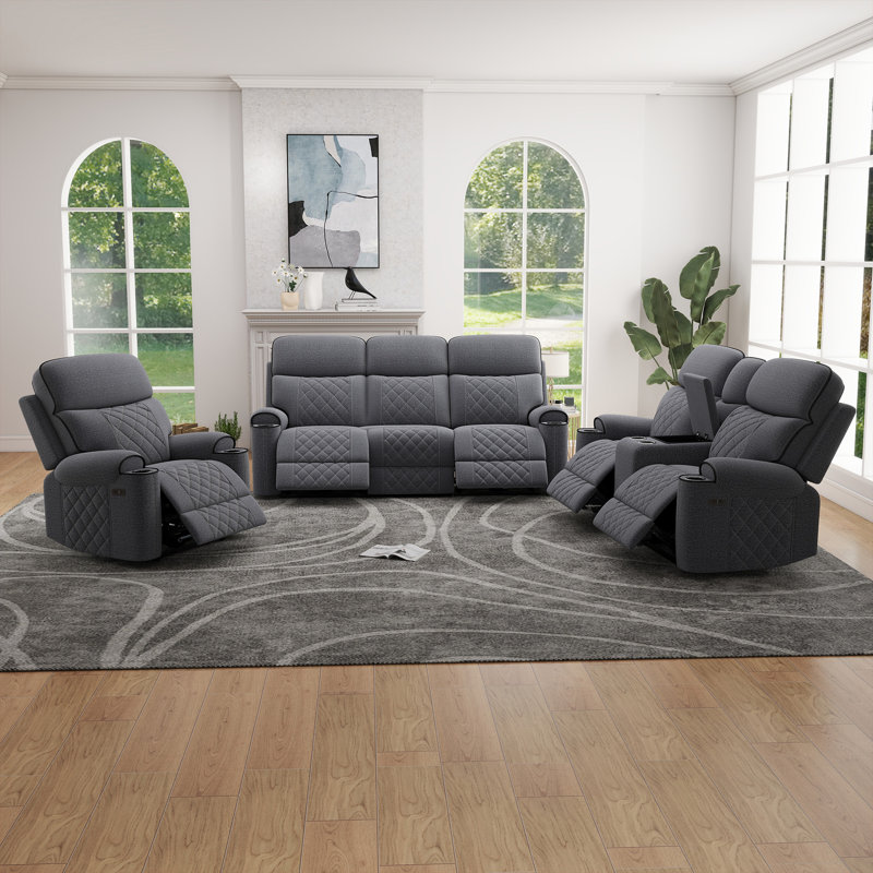 3-Piece Modern And Overstuffed Chenille Power Reclining Living Room Set
