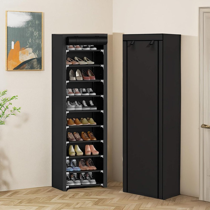 Range-chaussures mince à 10 niveaux avec housse anti-poussière - Organisateur de chaussures haut, étroit et peu encombrant pour le rangement des vestibules