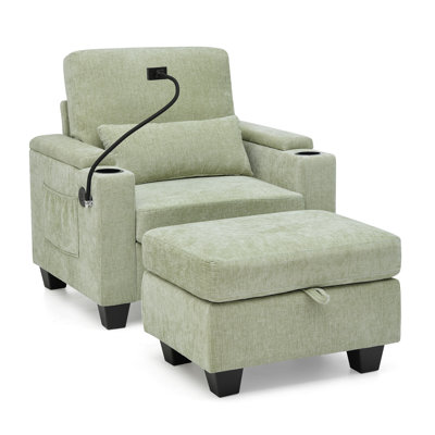 Adjustable Recliner With Cyan Chenille, Storage Features For Home Relaxation