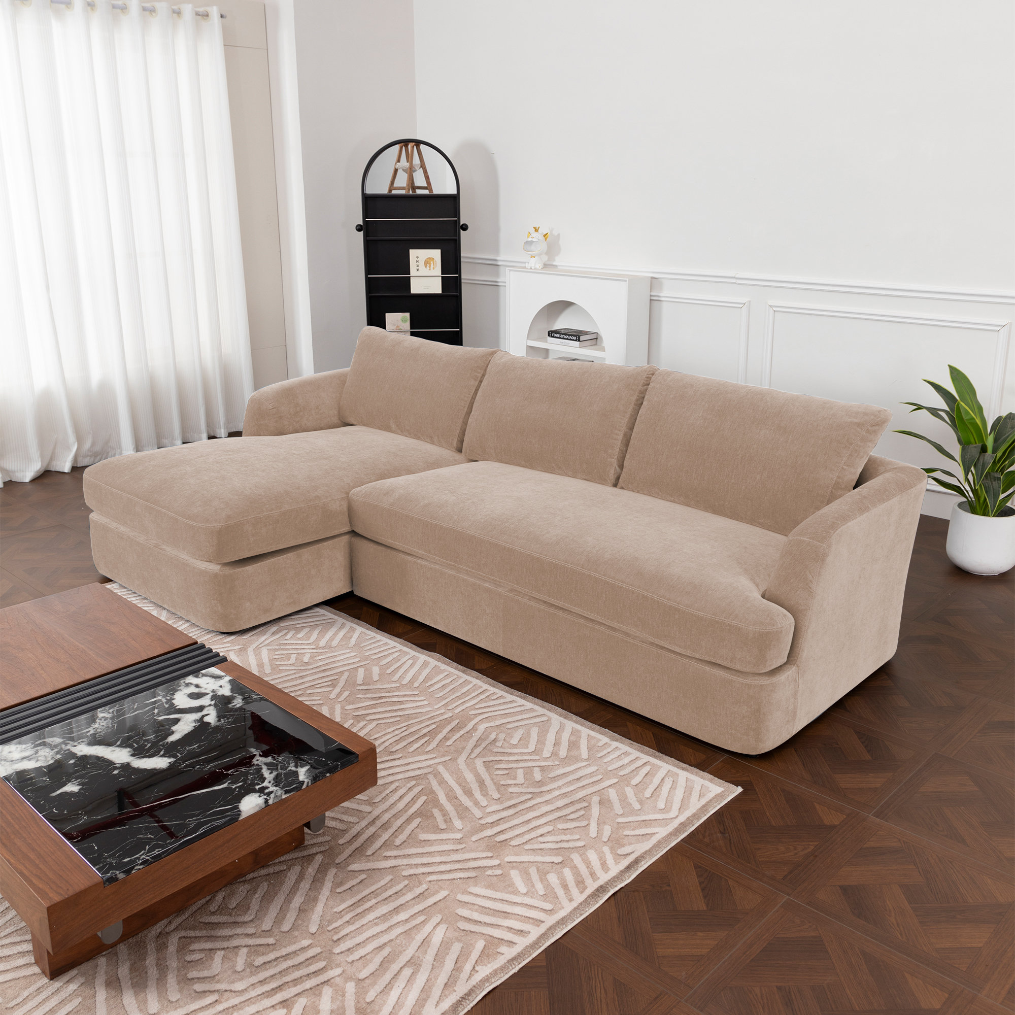 Alameda 109" Velvet Chaise Sectional, Left Hand Facing, Sandstone Velvet