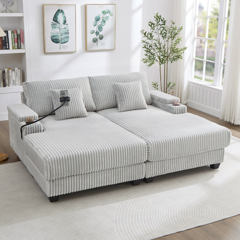 Modern Chaise Sofa, Light Grey