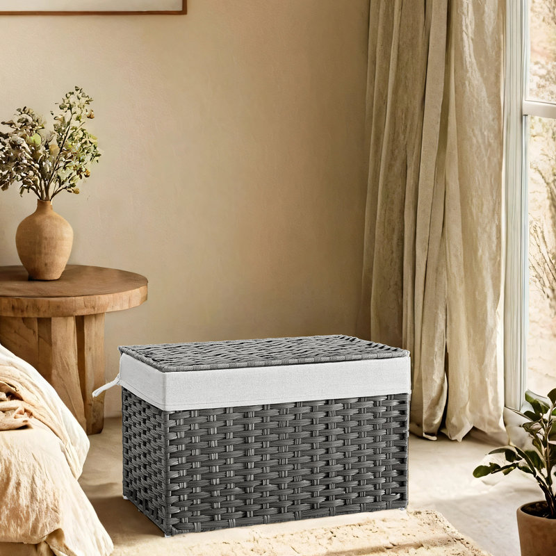 Panier de rangement avec couvercle, bac de rangement de 27,7 gallons (105 L), panier de rangement pour couverture tissée avec poignées, doublure pliable et amovible, structure en métal, pour chambre à coucher, salle de lavage