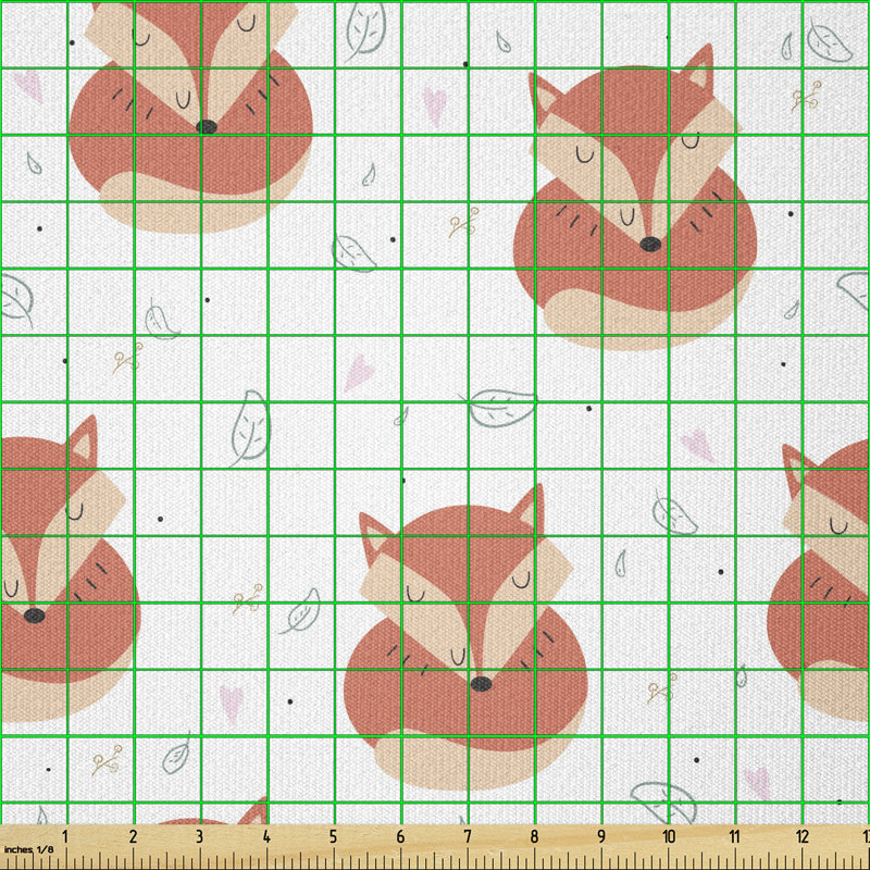 Tissu Ambesonne Renard par The Yard, animaux endormis sur fond de chaleur et de feuilles d'inspiration rétro