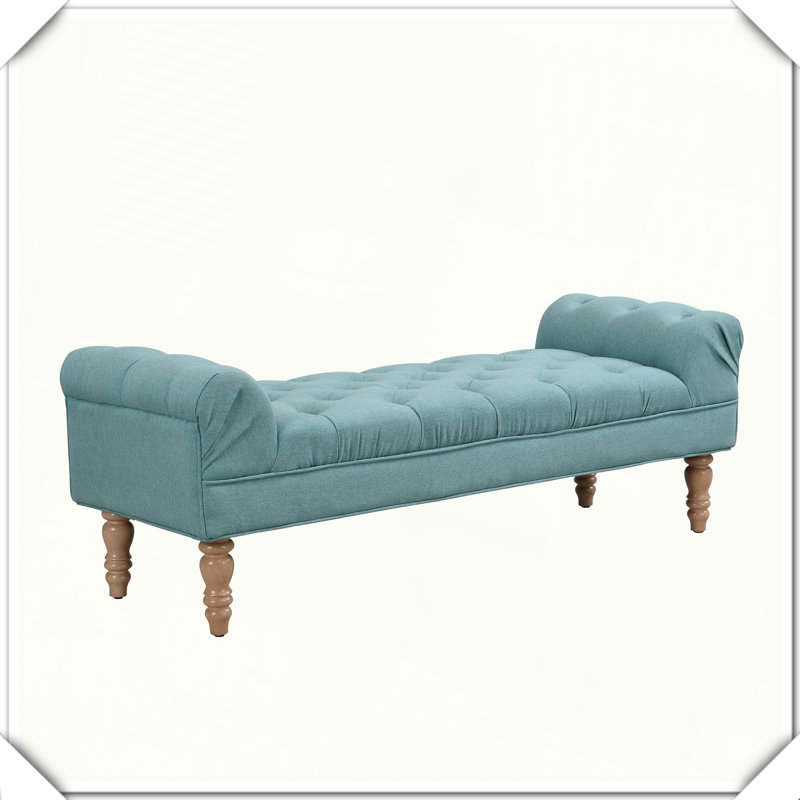 Button-Tufted Upholstered Ottoman Bench Rolled Arms Foot Rest Practical Durable Stylish Functional, Dusty Teal, Natural