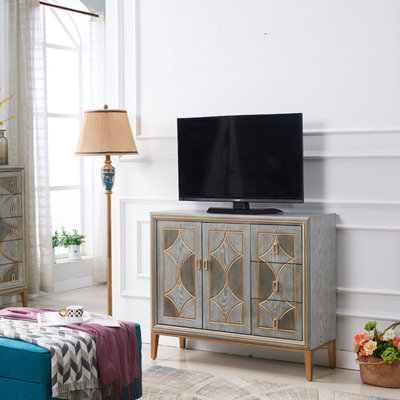 Mid-Century Modern Gray Solid Wood Sideboard