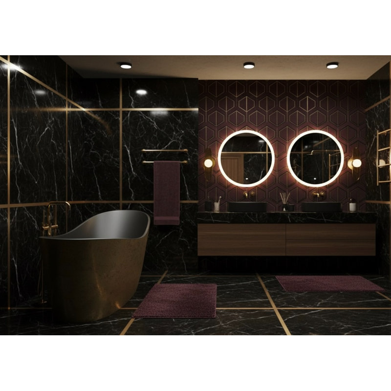 Vast Studio  Aged Brass Freestanding Asymmetrical Bathtub – Aged Brass/White Metallic Solid Surface Deep Soaking Tub with High-Back Wave Design & Modern Luxury Finish