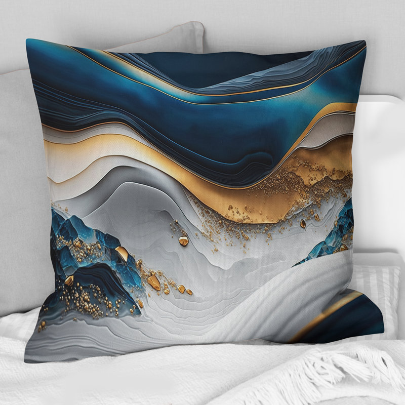 «Abstract Geode Waves Blue II» - Coussin décoratif à imprimé abstrait