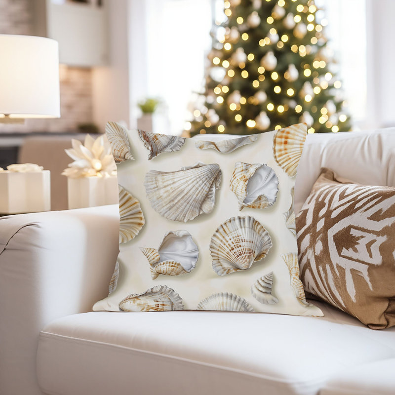 Housse de coussin nautique Beach and Coastal Seashells, Carré 16 po, Beige / brun nautique / plage 5