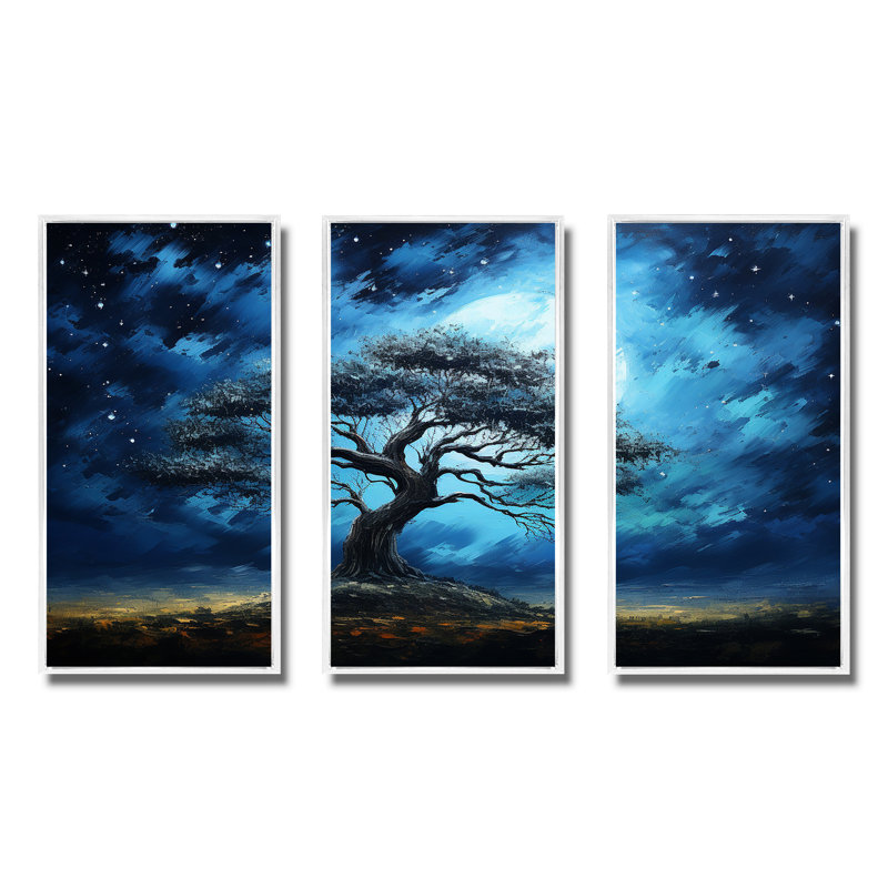 Arbre bleu d'Afrique, Serengeti, art mural 5, Cadre flottant blanc, H 40 po x l 61 po x P 1 po