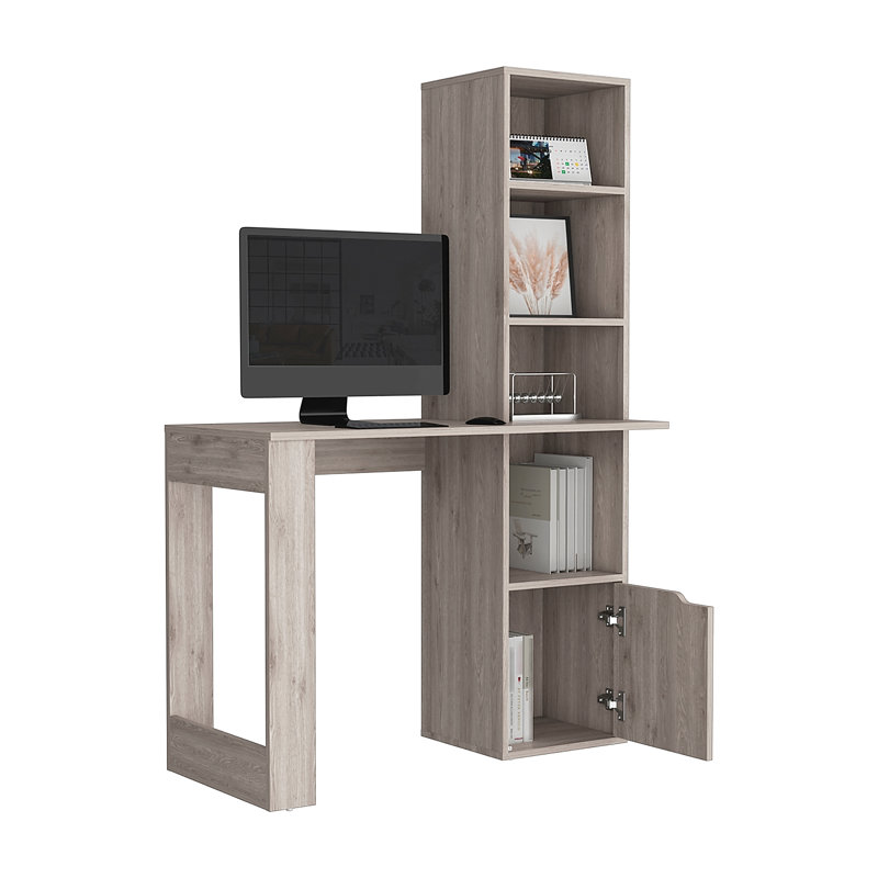 Bureau d'ordinateur avec bibliothèque et armoire, Gris