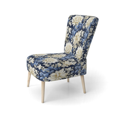 Astral Blue White Damask Radiance - Velvet Upholstered Traditional Side Chair, White Accent Chair