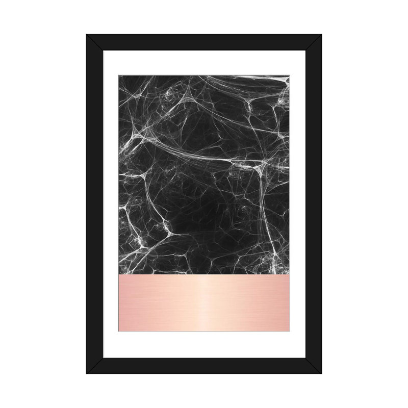 «Black Marble with Pink», impression sur toile, H 24 po x l 16 po x P 1 po, Papier d'art encadré noir, Blanc