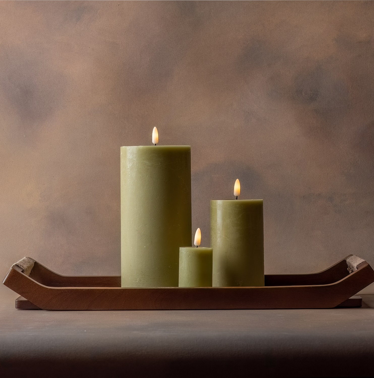 Large Flameless Pillar Candle, Green