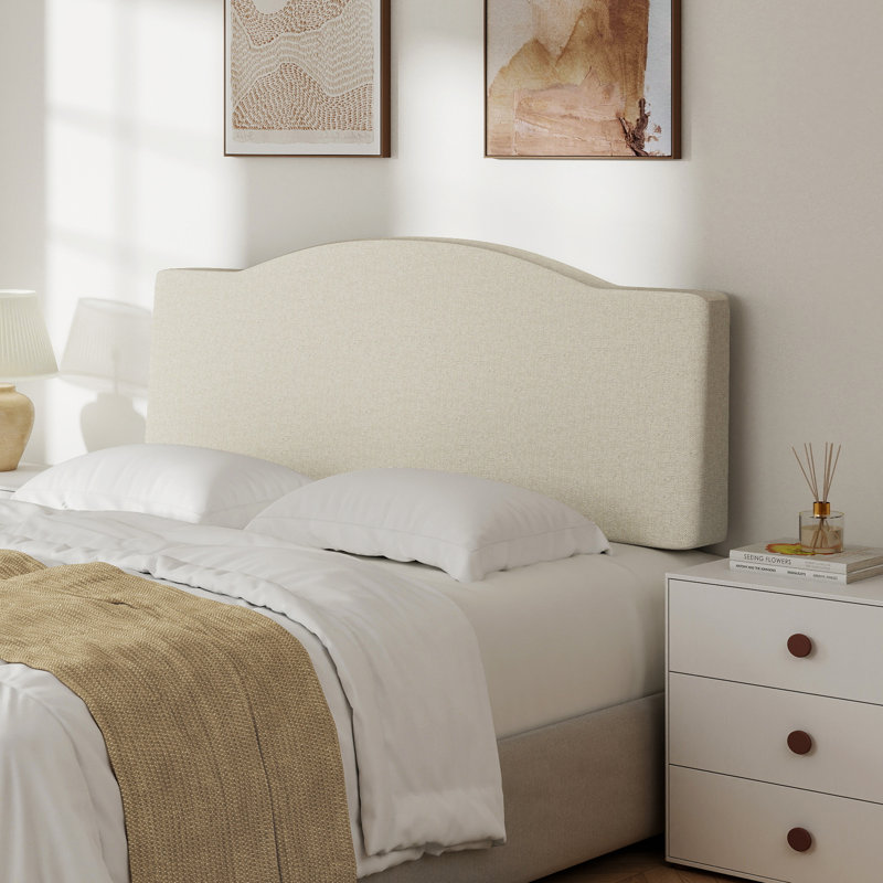 Tête de lit tapissier en lin avec hauteur réglable et dossier ergonomique pour matelas de 6 à 15 po, aucun assemblage requis - grand, beige