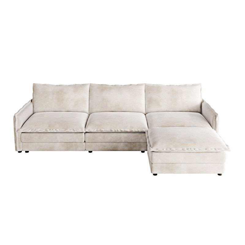 Upholstered Sofa Couch With Ottoman, Beige