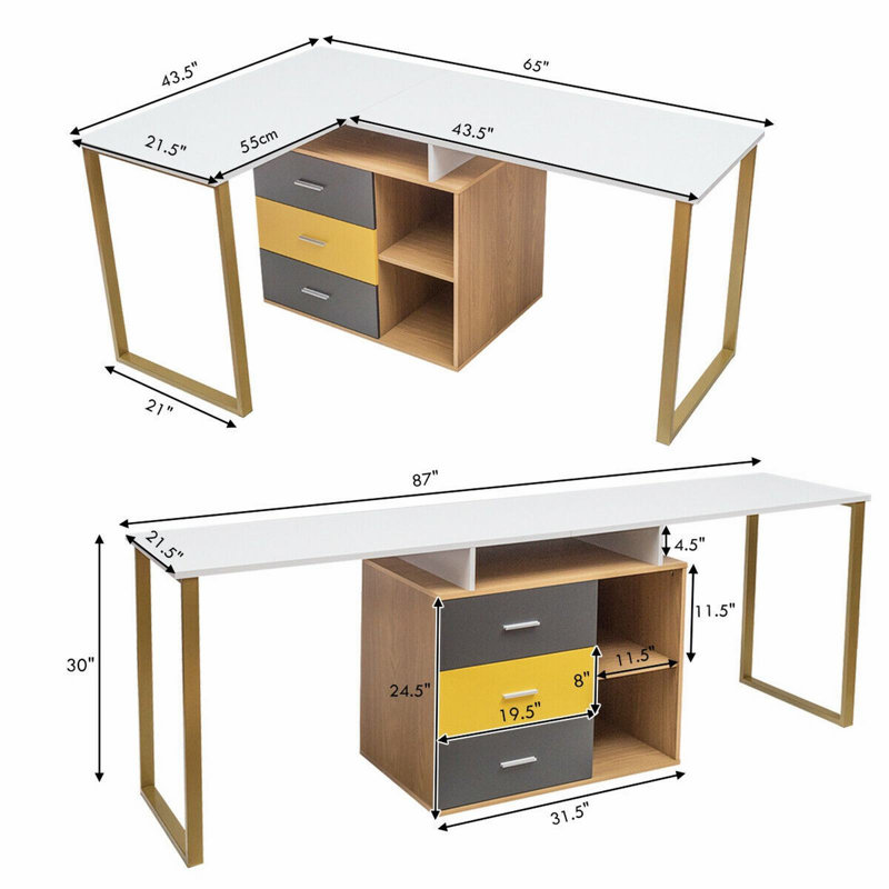 Abeed L-Shaped Metal Base Computer Desk