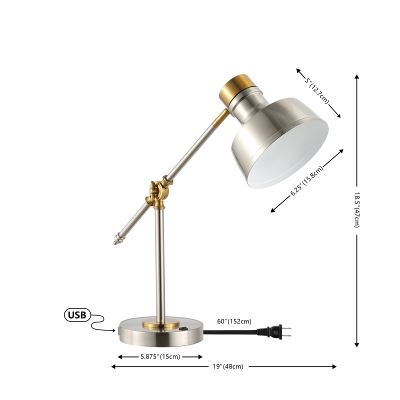 Knollwood Metal USB Desk Lamp, Nickel, Nickel/Brass Gold