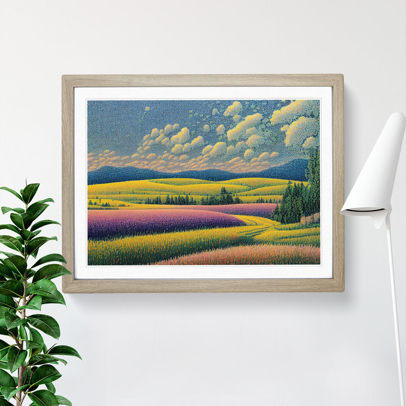 XH1022-6836X Peaceful Spring Meadow Landscape - Picture Frame Print, 46cm H x 64cm W x 2cm D, Beige
