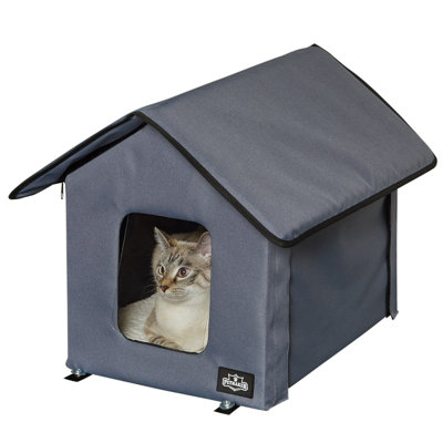 Heated Cat House - Double-Door Cat Bed with Zippered Roof, Pet Heating Pad, and Sherpa Cover - For Garage, Porch, Barn, or Basement by PETMAKER