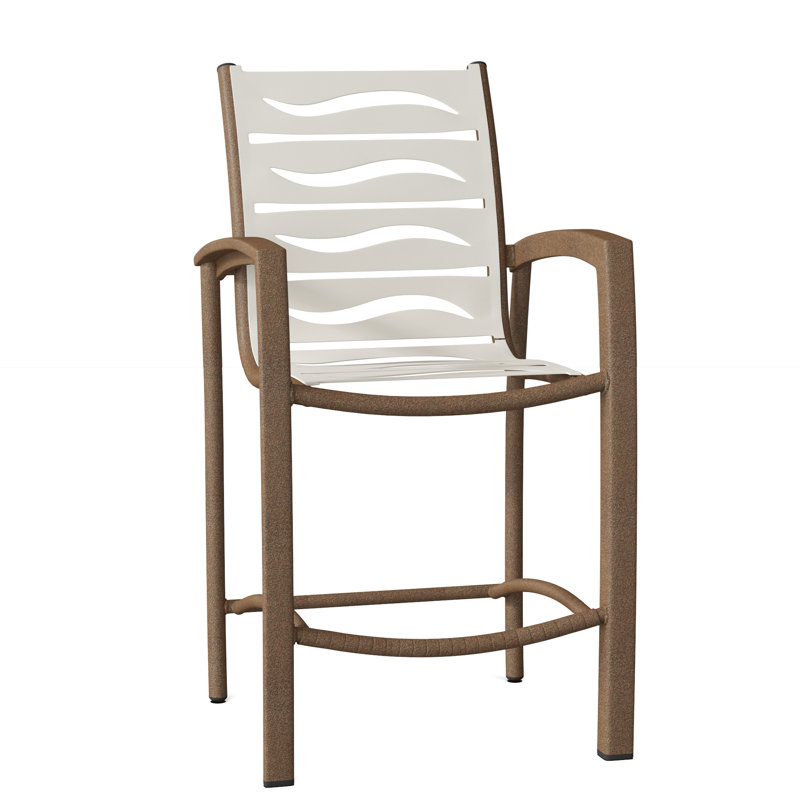 South Beach Outdoor Bar Stool, Shell, Parchment Vinyl