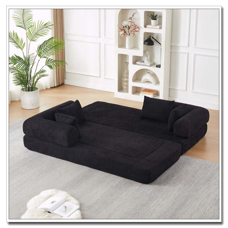 Canapé-lit convertible de 78,9 pouces avec design modulaire et tissu chenille, Chenille noir