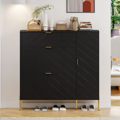 MDF Shoe Storage Cabinet With Flip-Up Drawers And Shelves