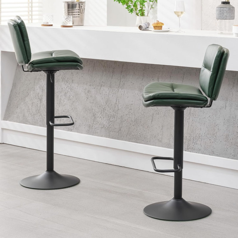 Tabourets de bar pivotants ajustables à double couche rembourrés avec dossier ergonomique (lot de 2), Brun whisky, 2