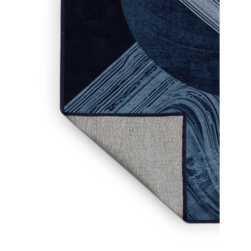 Tapis bleu moderne et contemporain lavable à la machine Pavlo, 7 x 9