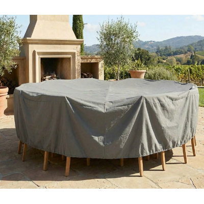Goodman Round Table Patio Dining Set Cover ? Weatherproof, Water-Resistant, Heavy-Duty with Adjustable Fit & Air Vents