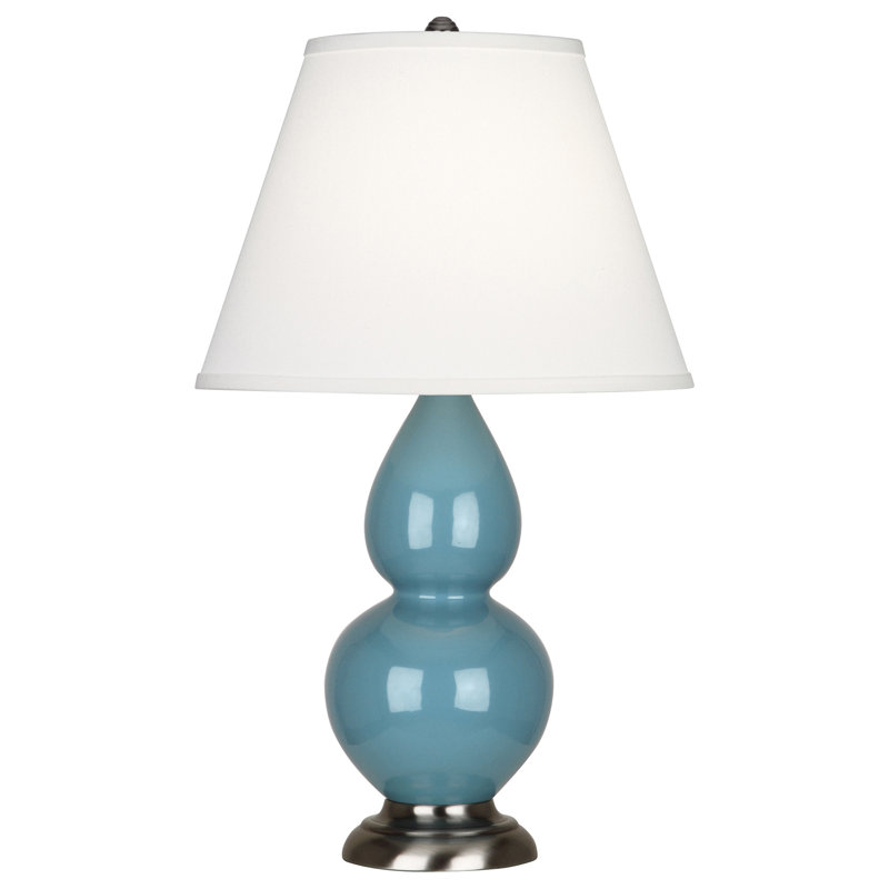 Small Double Gourd Ceramic Table Lamp, Steel Blue/Antique Silver