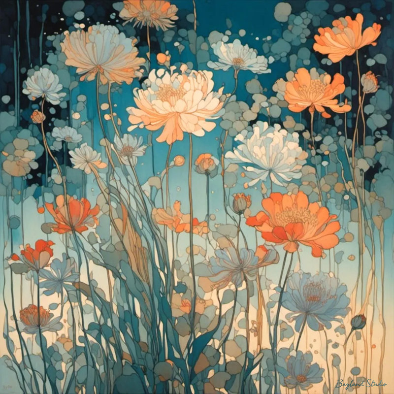Midnight Bloom – Abstract Floral Canvas Wall Art, 30" H x 30" W