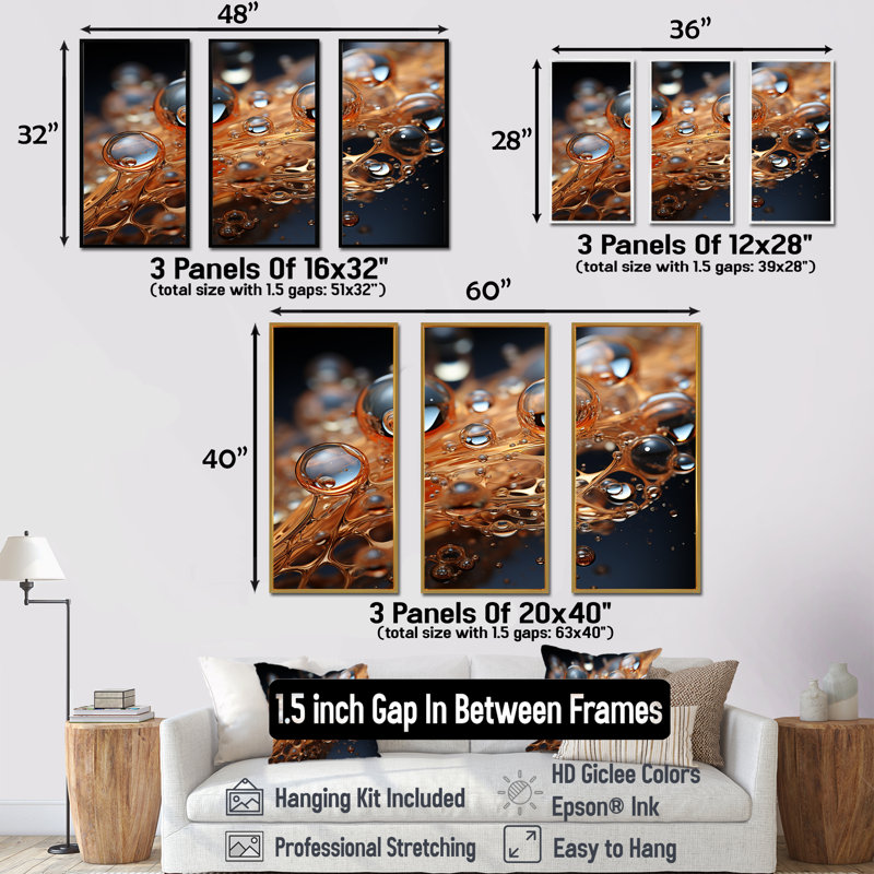 «Beating Bronze Pelages Champagne» - art mural Champagne, Cadre flottant doré, H 28 po x l 36 po x P 1 po