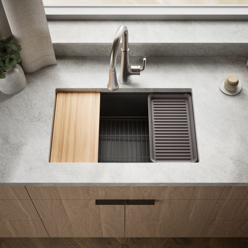 Billings Undermount Single-Bowl Workstation Kitchen Sink, Black