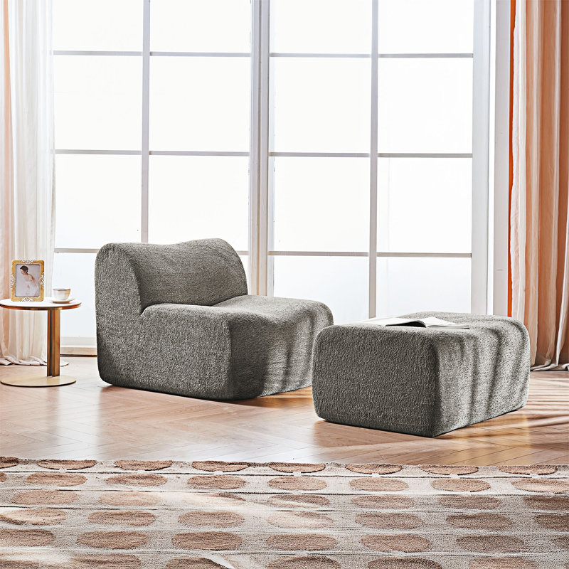Chaise longue simple avec repose-pieds, Gris