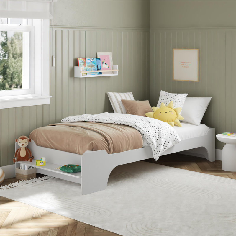 Lit simple avec 2 tablettes et plateau Montessori Murdock Kids, Blanc
