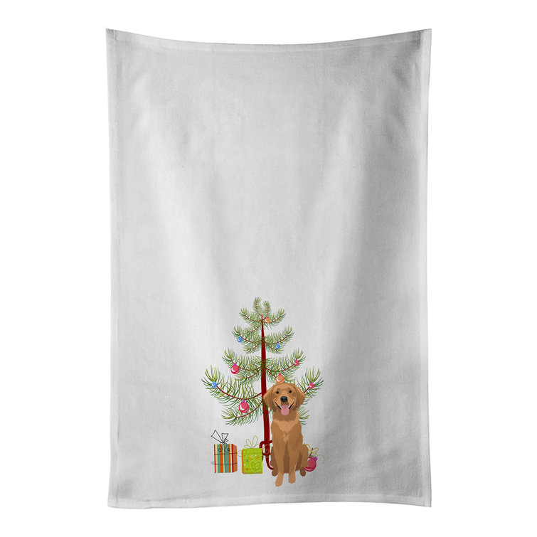 Beary Red Plaid Christmas Kitchen Towel Set, 2 Cotton Dish Towels 