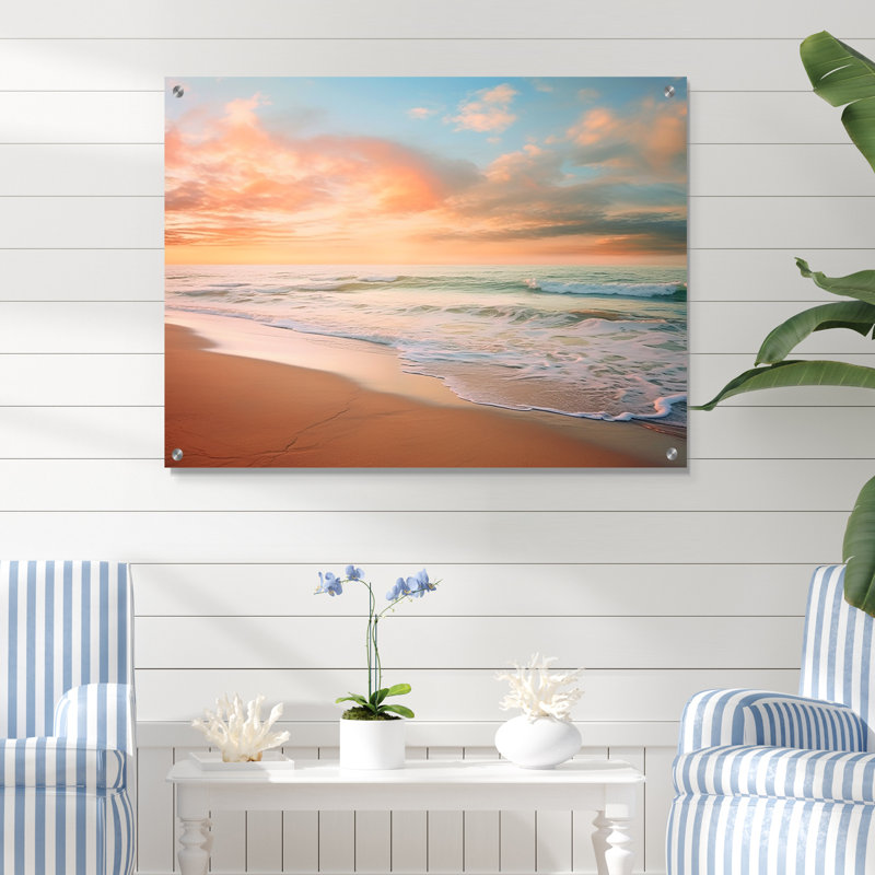 Beach Photo Coastal Tranquility I - Art mural acrylique de plage pour le salon, H 16 po x l 32 po