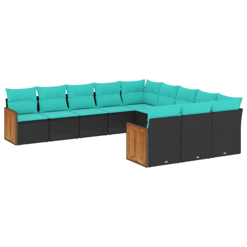  Ensemble de canapé de patio 11 pièces avec coussins en rotin de polyester noir
