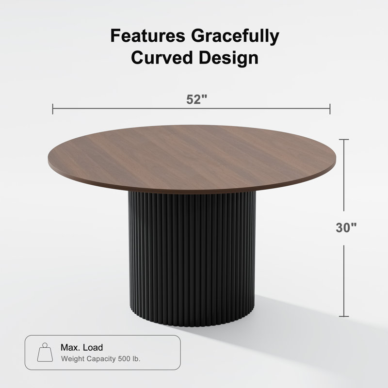 Soild Dining Table Round Kitchen Table, Brown Wood, 30"H x 52"L x 52"W